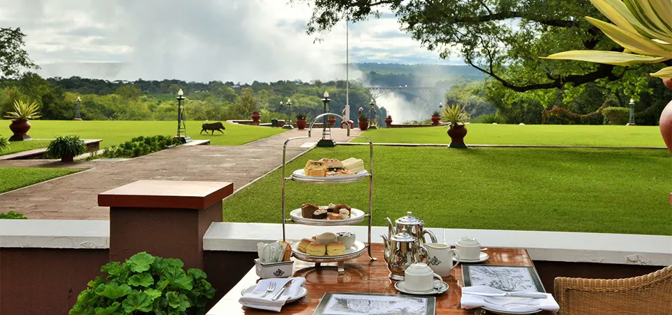  Tea setup with Victoria Falls Hotel